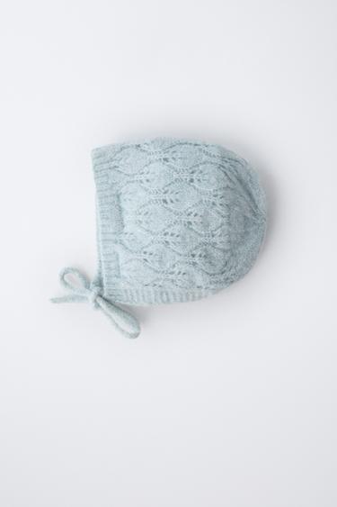 LEAF-DETAIL KNIT BONNET - Aquamarine by Zara