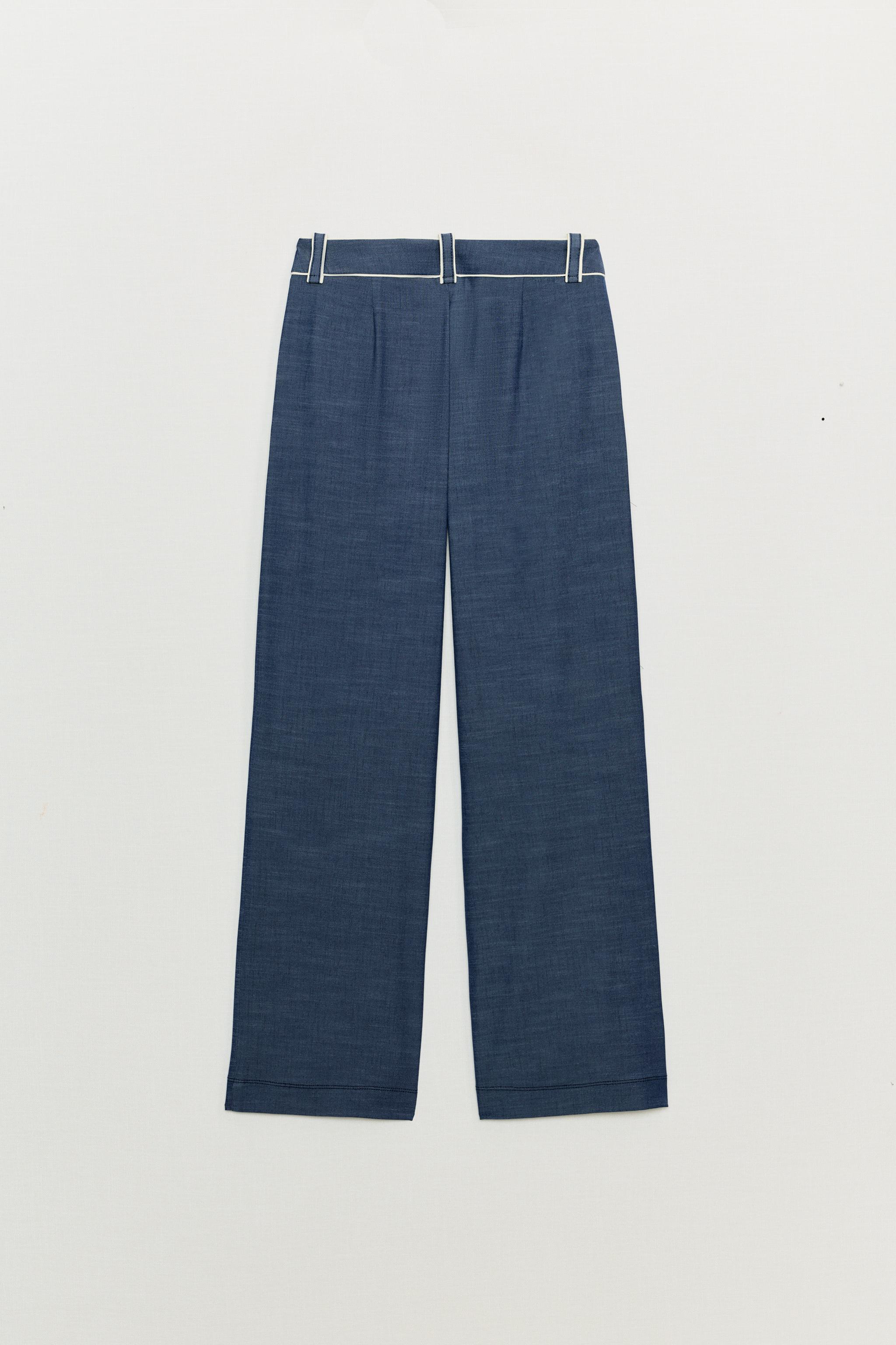 CONTRASTING PIPING WIDE LEG PANTS