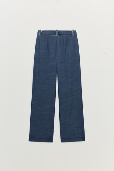 WIDE-LEG TROUSERS WITH CONTRASTING TRIMS - Blue by Zara - Image 7