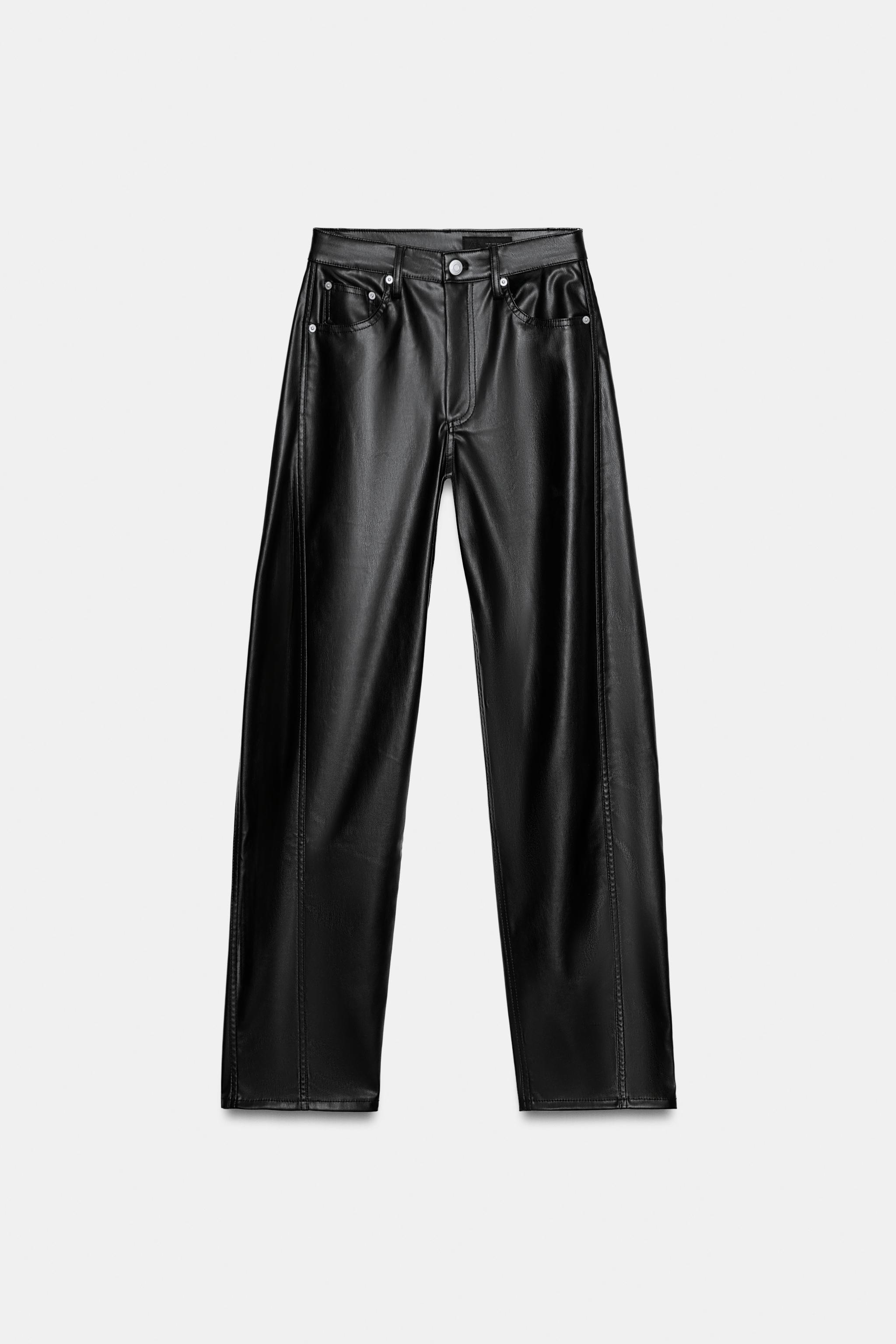 Zara ZW COLLECTION RELAXED FIT BİLEK BOYU SUNİ DERİ PANTOLON görsel 7