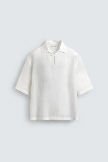 Zara FLOWY POLO SHIRT - White