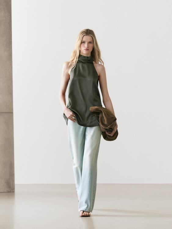 Satin halter top with tie detail from Zara - $100