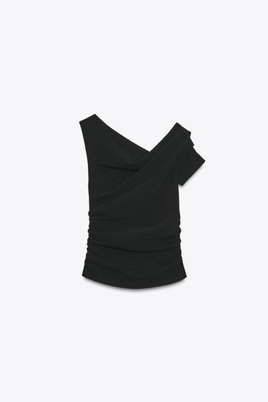 TOP ASYMÉTRIQUE À PLIS - Noir de Zara - Image 3