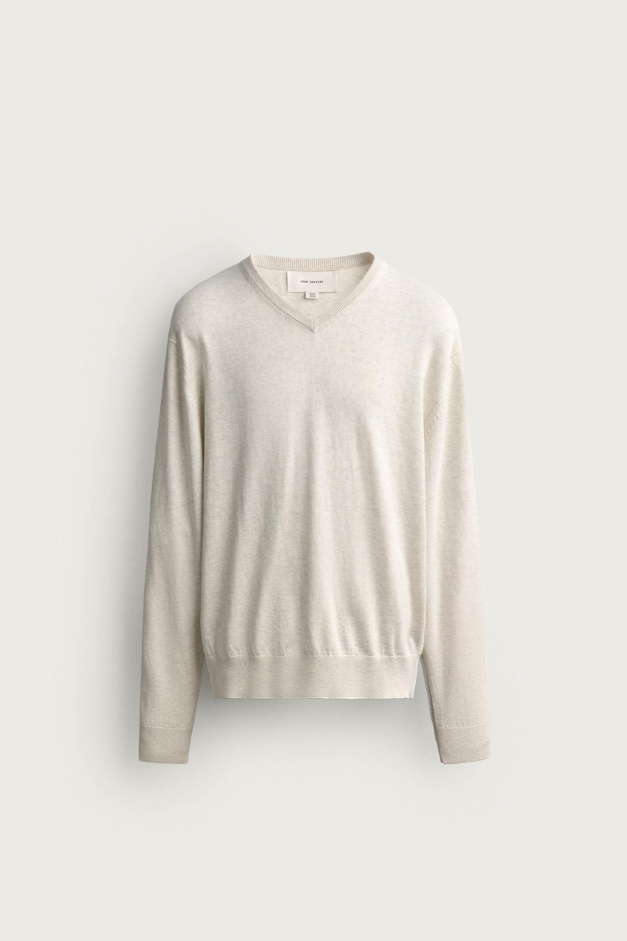 REGULAR FIT V-NECK SWEATER — Ecru / Marl