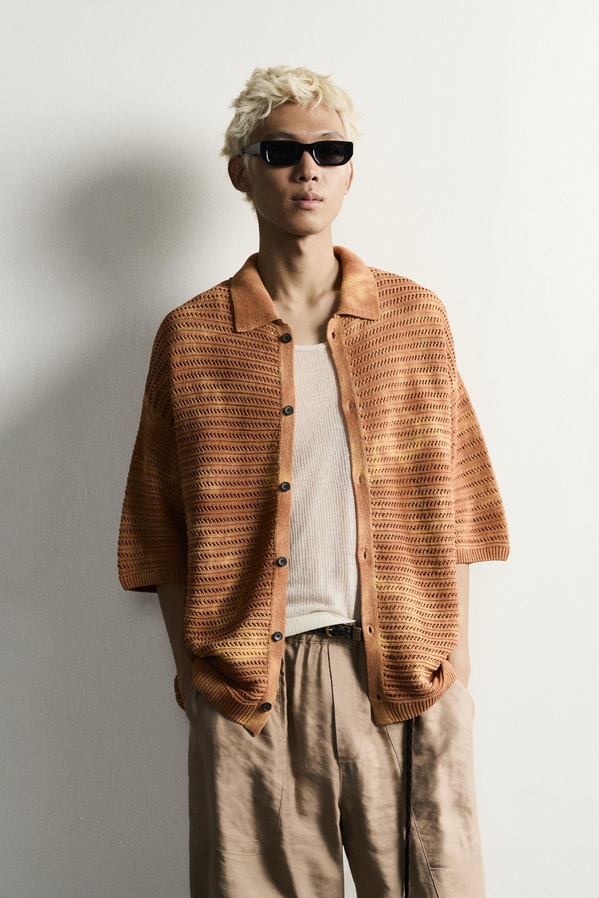 WASHED EFFECT RELAXED FIT KNIT SHIRT — Orange
