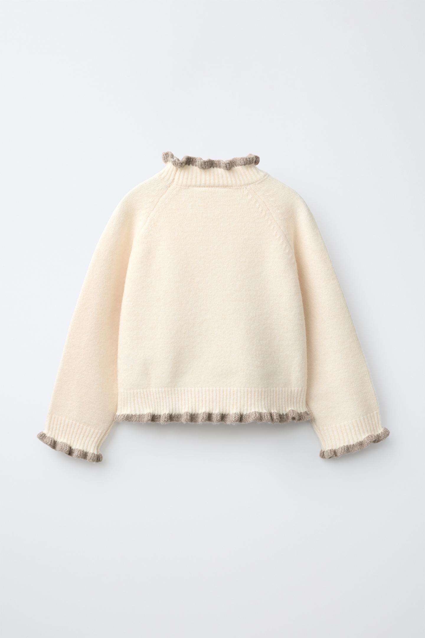 Детский свитер Zara Contrast Ruffle Knit, цвет: Экрю — фото 2