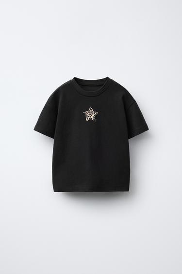 Zara ANIMAL PRINT PATCH T-SHIRT - Black - Image 0
