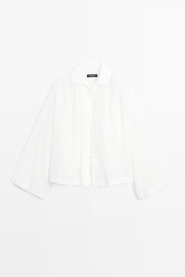 Zara 100% cotton shirt with fastening detail - White - Image 0