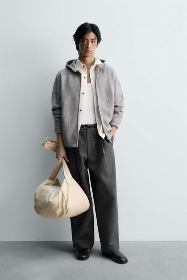 ÁO KHOÁC DỆT KIM CÓ MŨ - Màu xám từ Zara