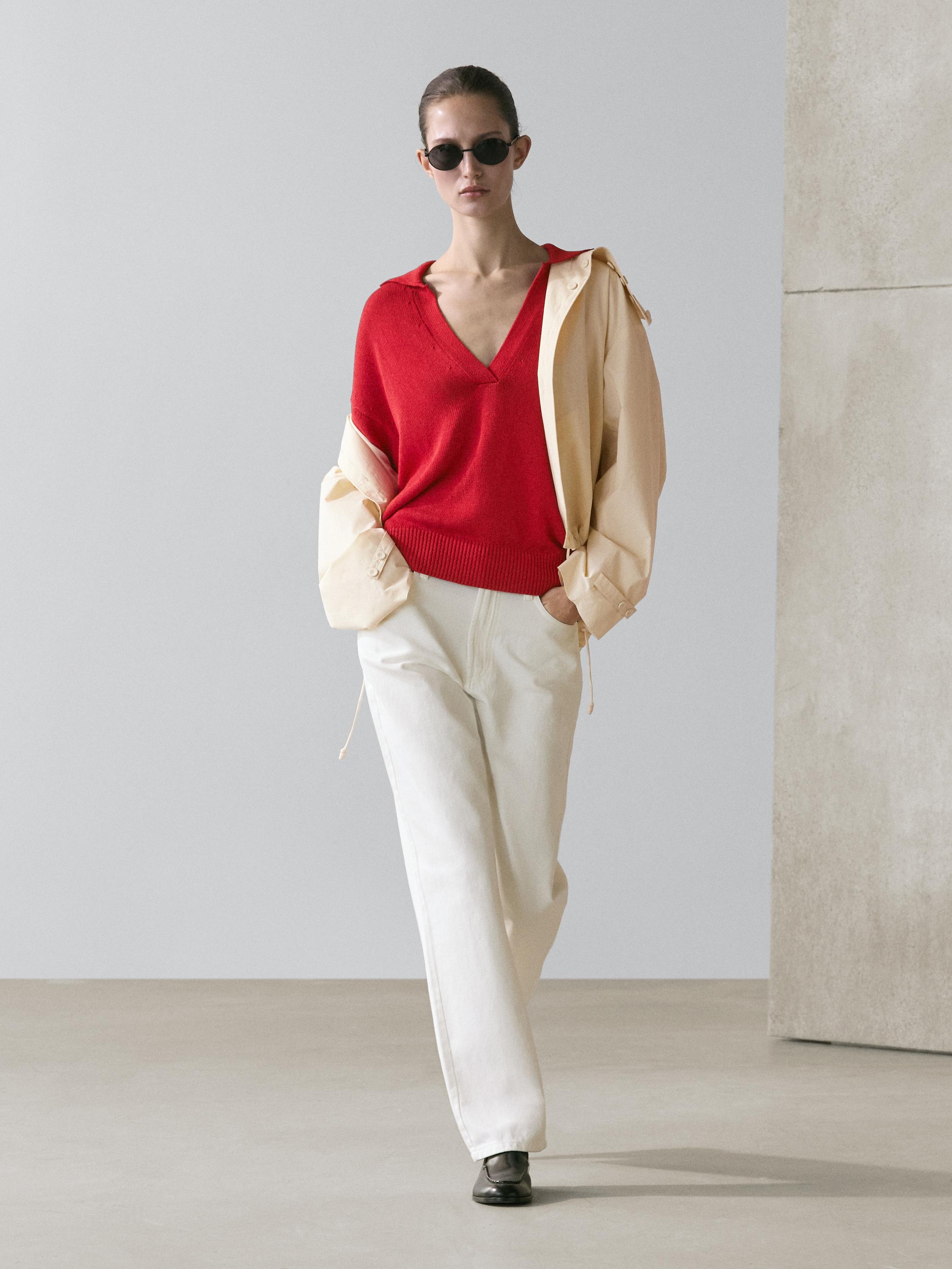Flowing knit polo sweater