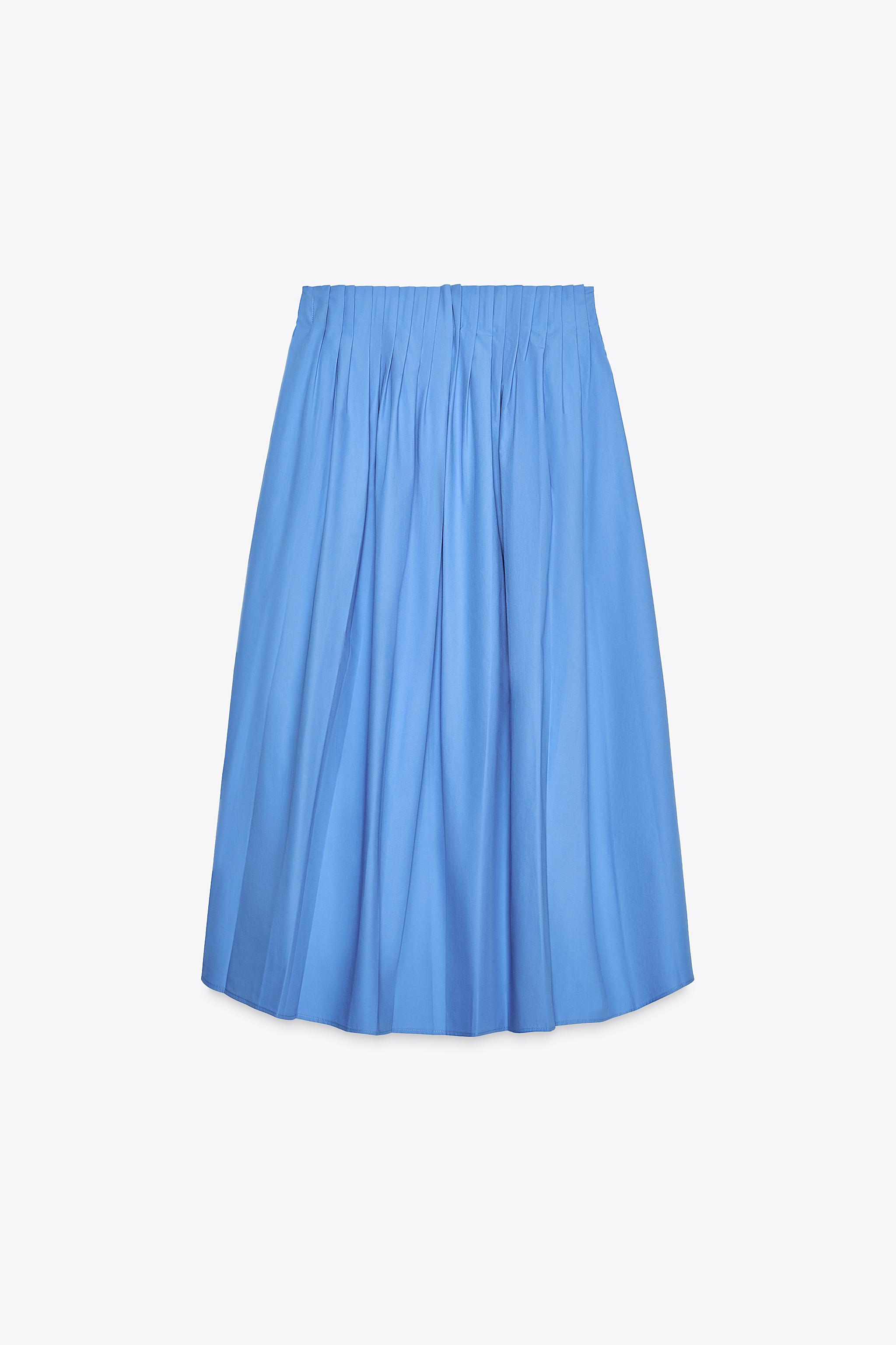 ZW COLLECTION POPLIN MIDI SKIRT - Mid-blue | ZARA United States