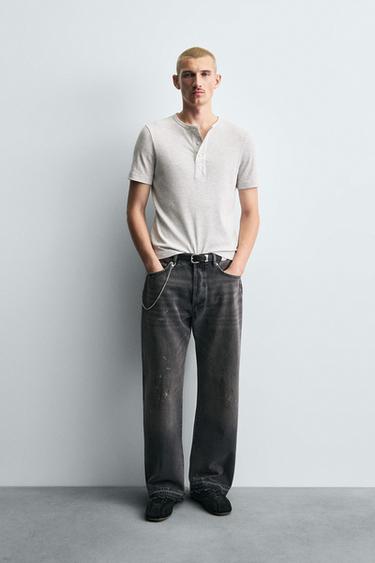Zara SPLATTER LOOSE FIT JEANS - Charcoal