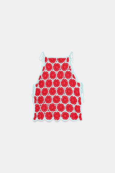 Zara CROCHET HALTER TOP - Multicolored