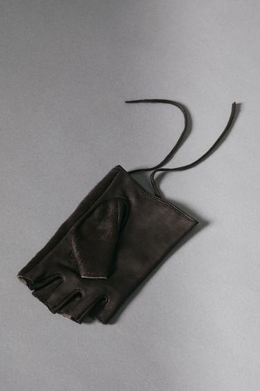 Zara Fur-trimmed leather biker gloves - Brown - Image 0