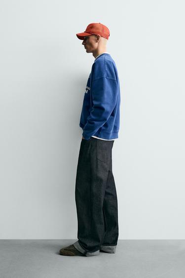 BOXY FIT PRINTED SLOGAN SWEATSHIRT - Navy blue by Zara - Image 3