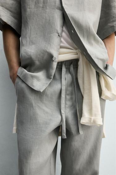 100% LINEN RELAXED FIT TROUSERS - Light grey by Zara - Image 4