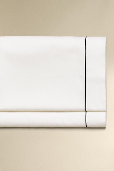 Zara SATEEN FLAT SHEET WITH EMBROIDERED EDGE - Black