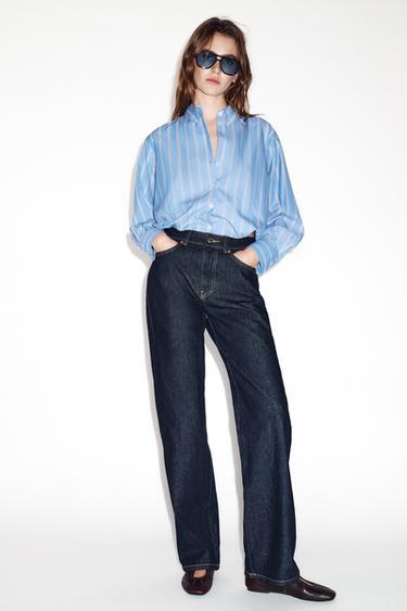 Zara STRIPED BALLOON SHIRT - Blue / White