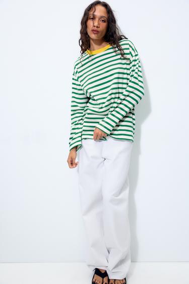 CAMISETA COM GOLA EM CONTRASTE - Verde/Branco da Zara