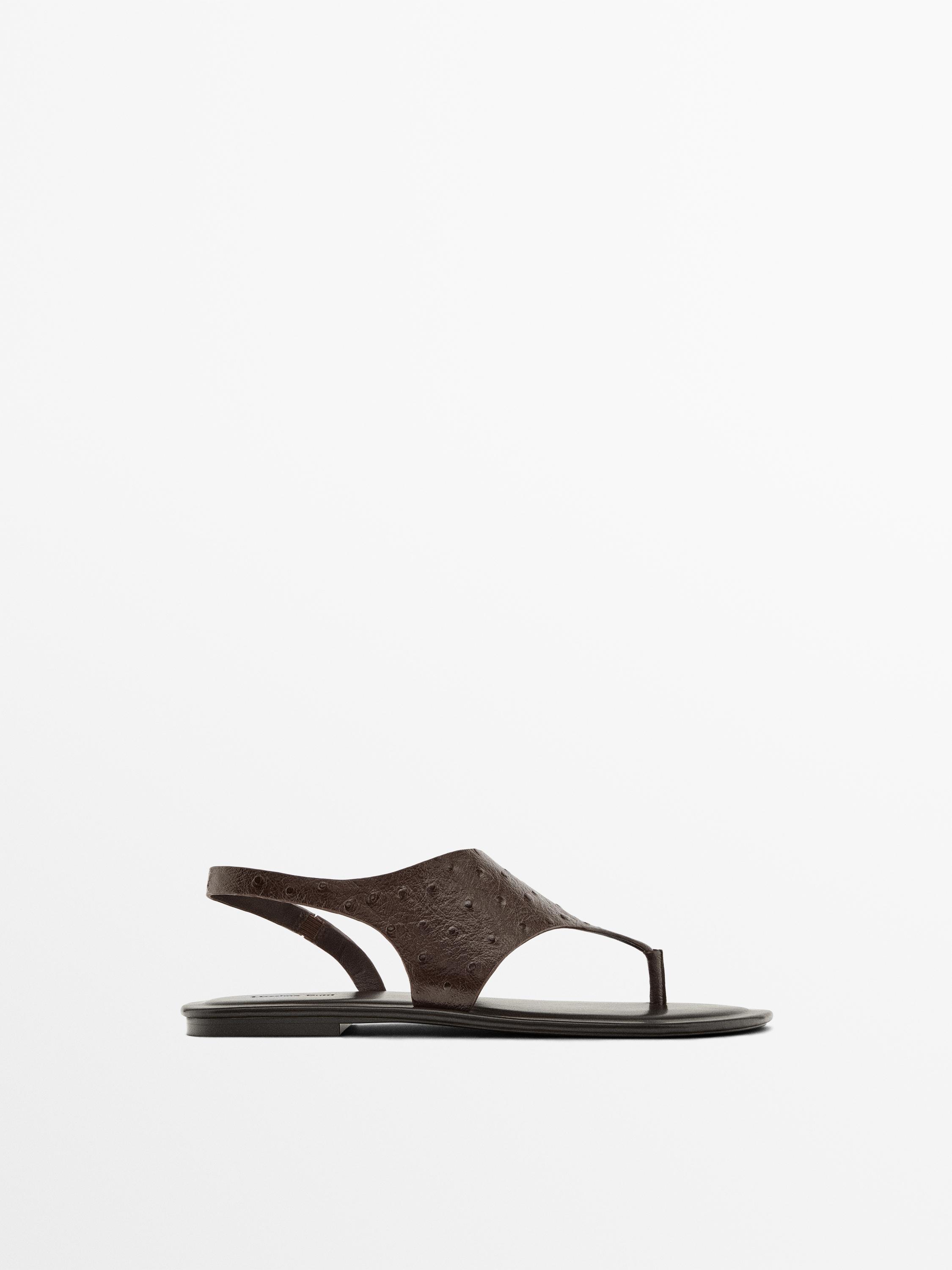 Embossed animal print sandals — Brown