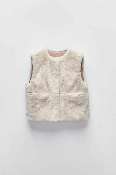 Zara REVERSIBLE FAUX FUR VEST - Ecru
