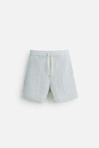ЖАККАРДОВЫЕ ШОРТЫ ИЗ ТКАНИ С ЖАТЫМ ЭФФЕКТОМ — ЛИНЯЛЫЙ СИНИЙ от Zara