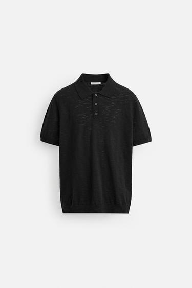 COTTON/LINEN POLO SHIRT - Black by Zara