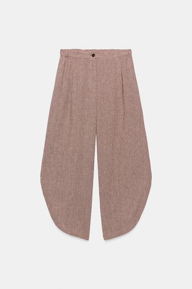 Zara ZW COLLECTION LINEN BLEND VENTED TROUSERS - Maroon