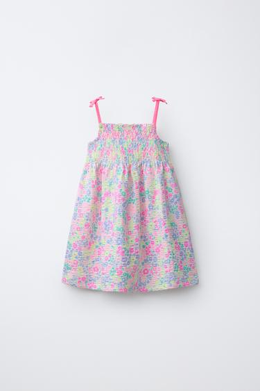 VESTIDO RESORTES ESTAMPADO FLORES - Fucsia de Zara