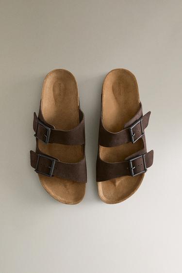DOUBLE BUCKLE LEATHER SANDALS - Brown by Zara - Image 3