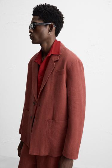BLAZER COSTUME 100 % LIN - Rouge / Noir de Zara - Image 5