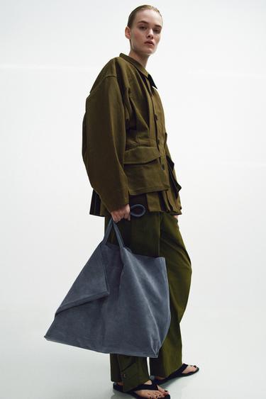 BOSSA DE PELL DE SERRATGE MAXISHOPPER - Blau de Zara