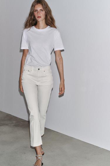 Zara ZW COLLECTION HIGH RISE BOOTCUT CROPPED JEANS - White - Image 0