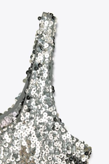 SEQUINNED STRAPPY TOP - Silver by Zara - Image 6