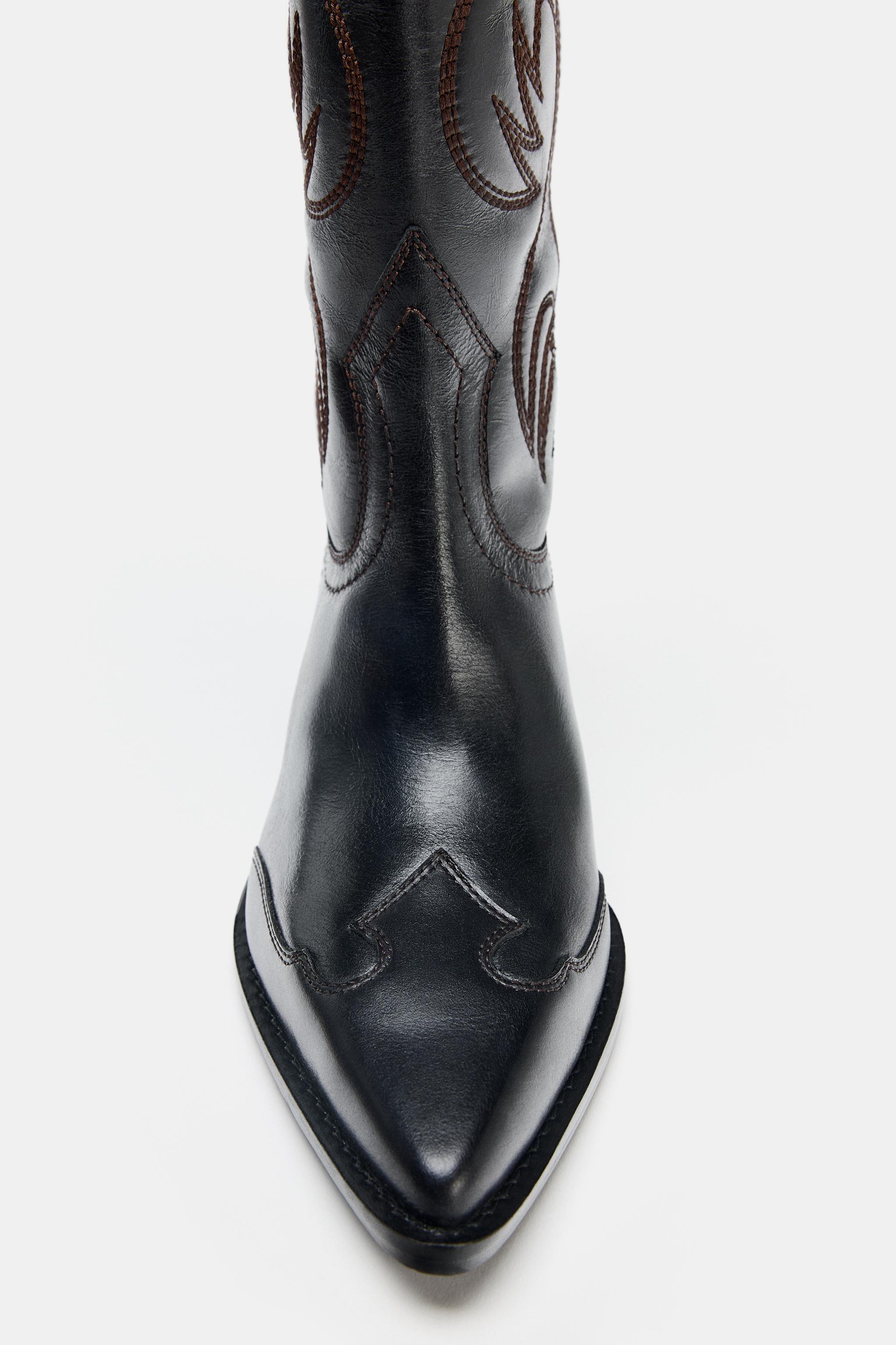 EMBROIDERED LEATHER COWBOY BOOTS - Black | ZARA Canada