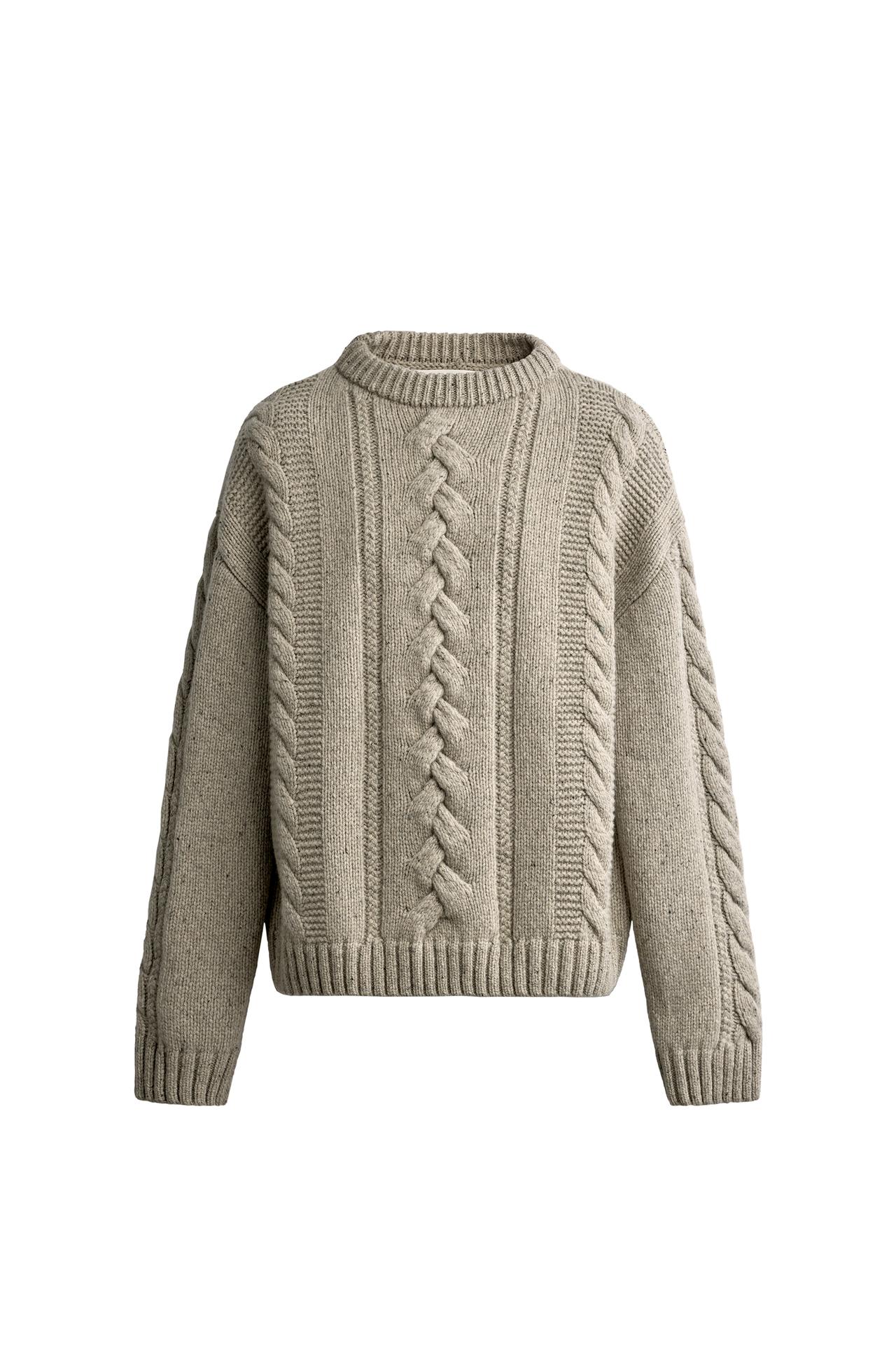 FLECKED CABLE-KNIT 100% WOOL JUMPER