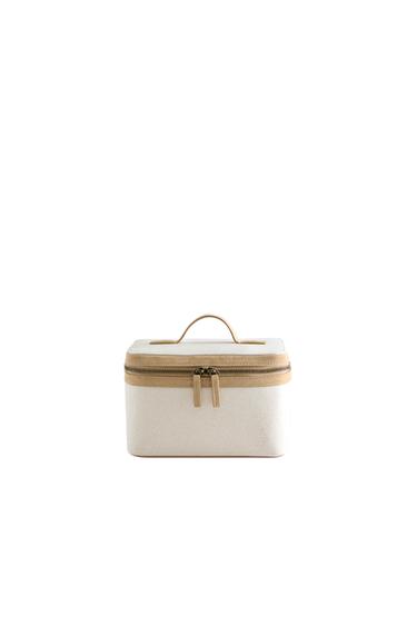 Zara RIGID CANVAS LEATHER MAKEUP BAG - Off White