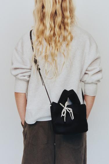 NYLON CROSSBODY BAG WITH BOW - Black by Zara
