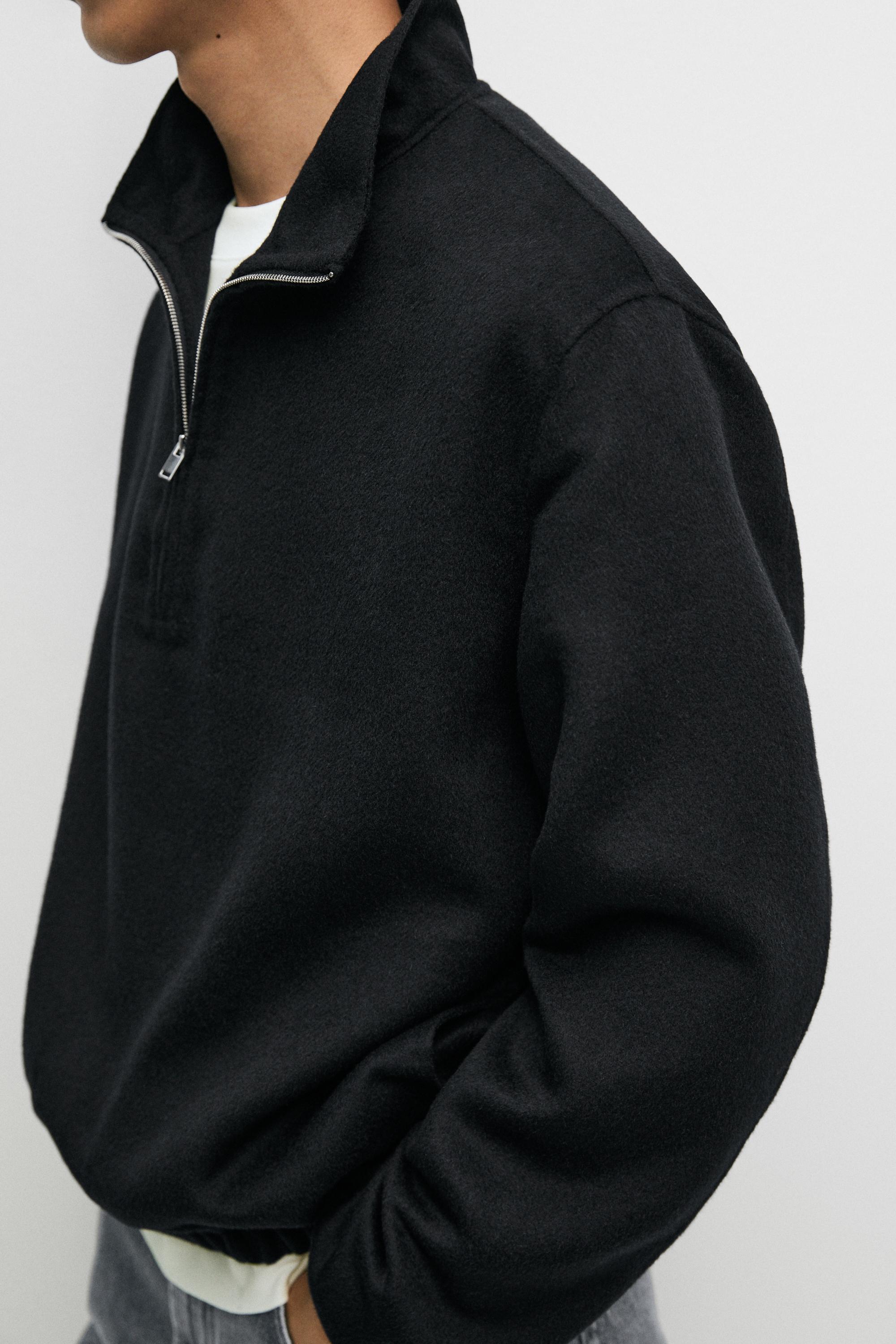 Wool blend double-faced mock neck sweatshirt