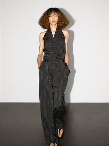 Pantalón pinzas detalle estampado rayas - Negro de Zara - Imagen 0