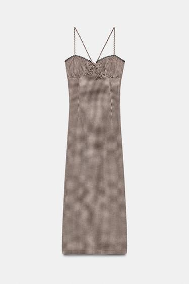 GINGHAM MIDI DRESS - Brown / Ecru by Zara