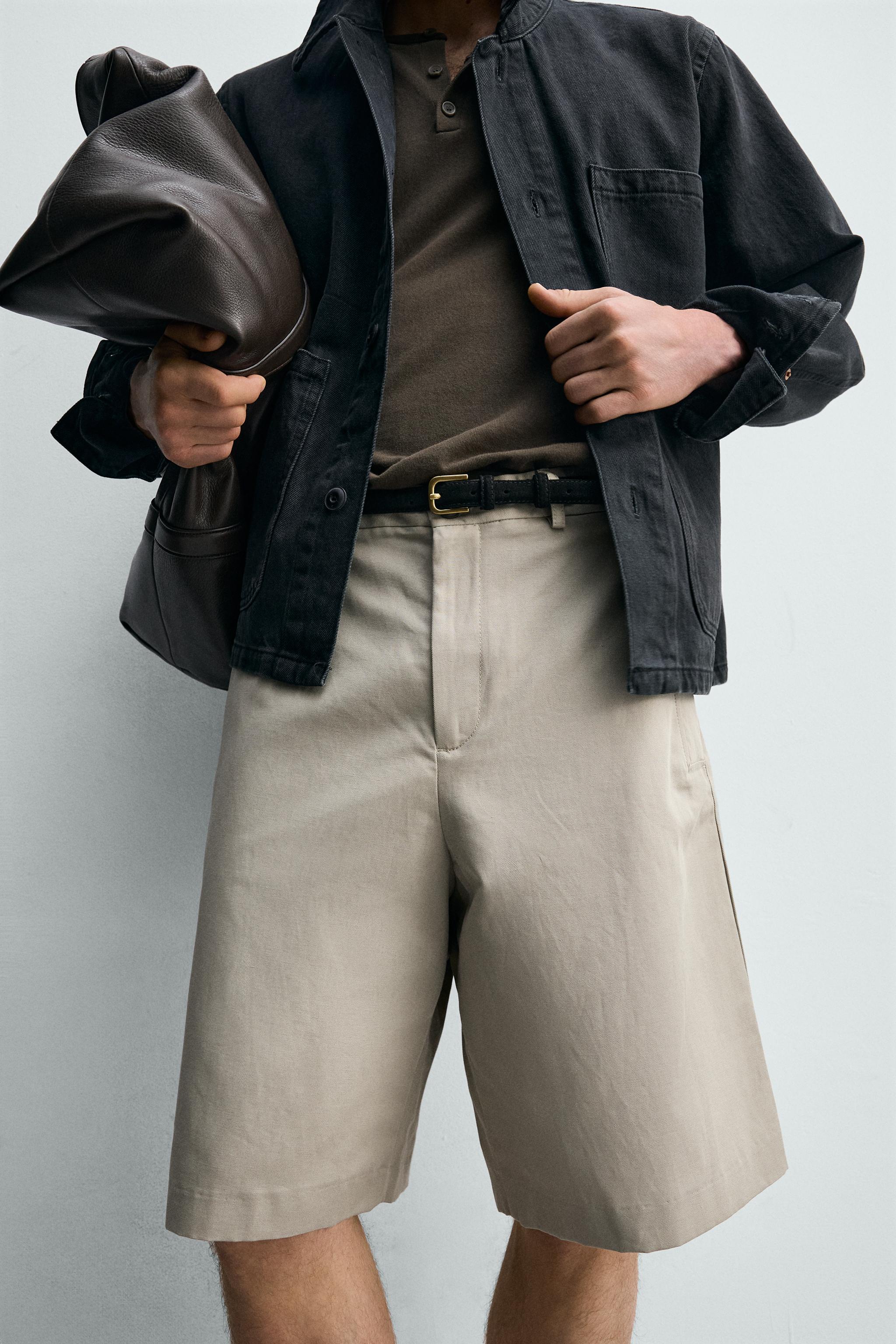 RELAXED FIT LINEN COTTON BLEND SHORTS