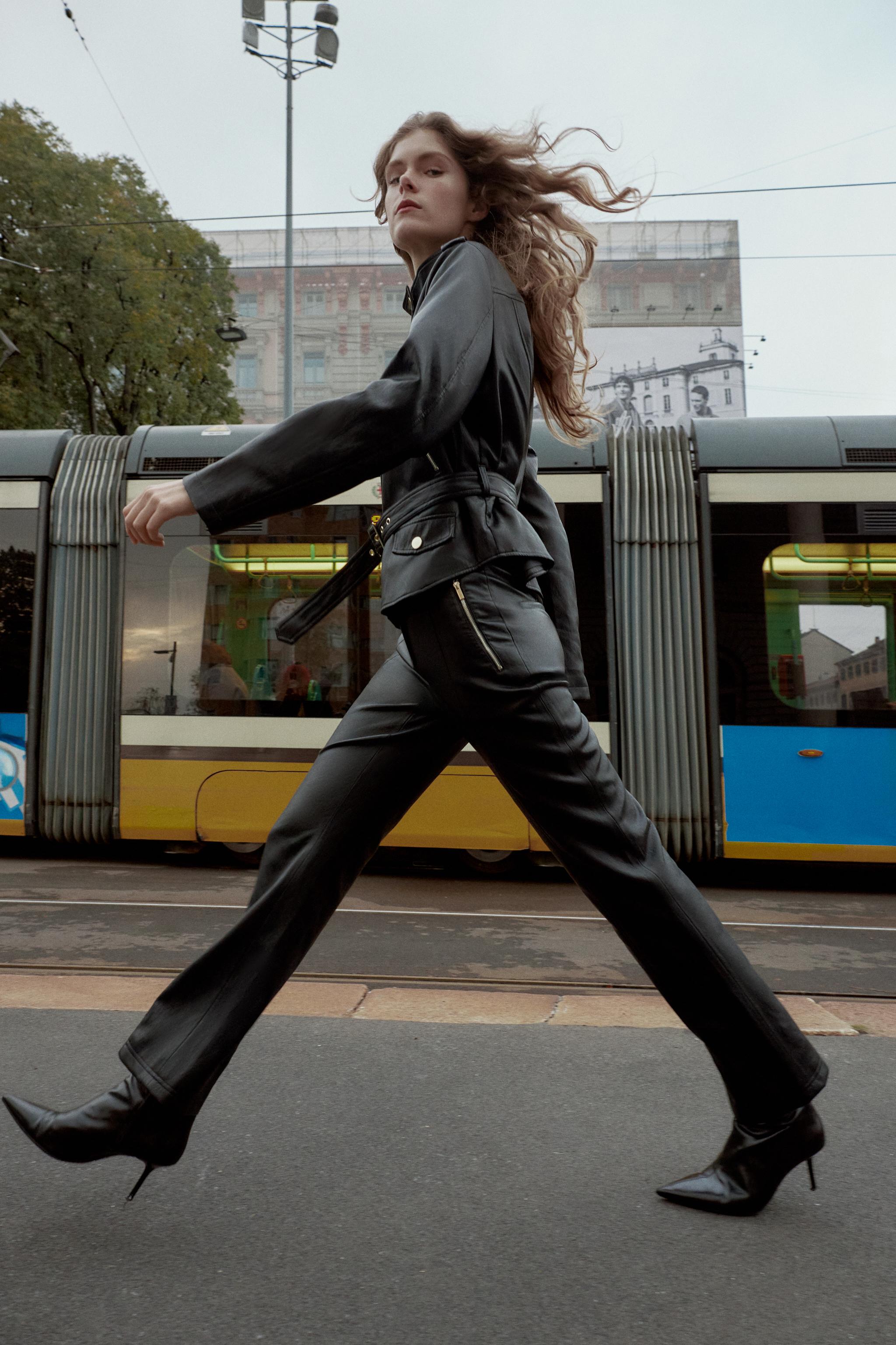 FAUX LEATHER FLARE PANTS