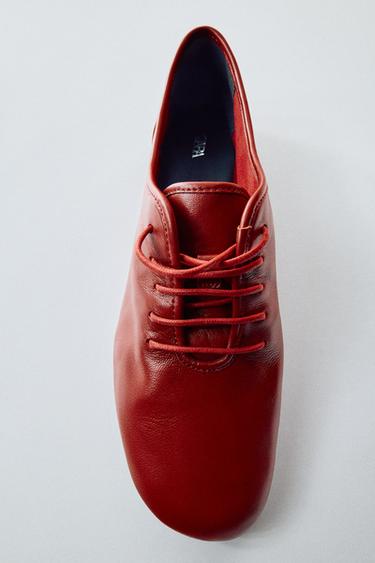 LEATHER LACE-UP FLAT SHOES - Red by Zara