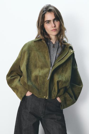 FAUX SUEDE BOMBER JACKET - mid khaki by Zara