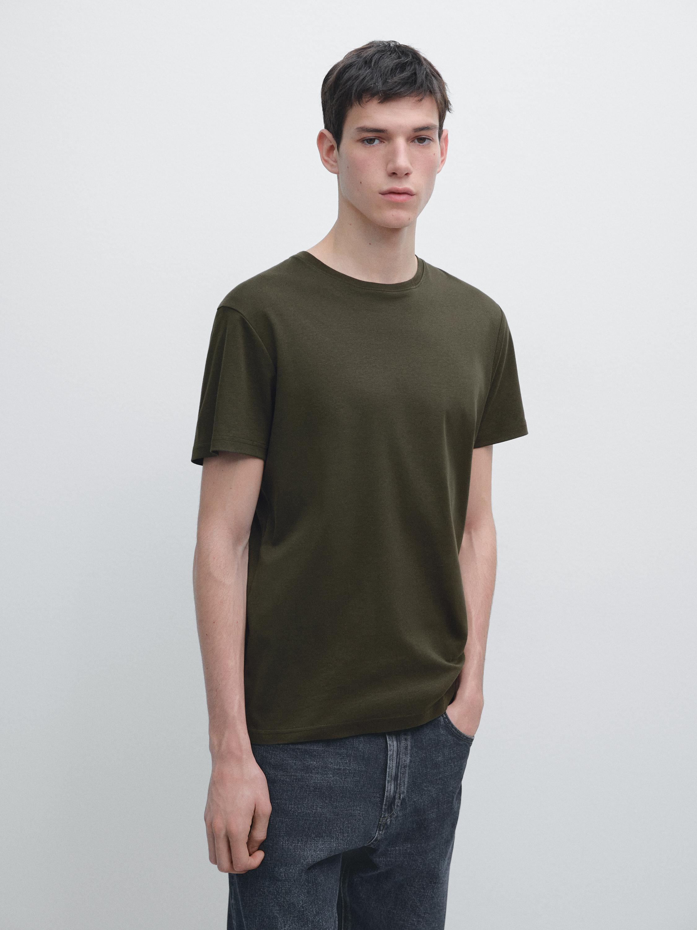 100% mercerised cotton T-shirt — Khaki