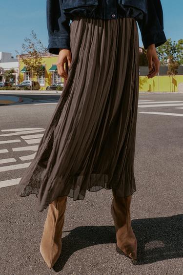 LACE GODET SKIRT - Dark brown by Zara - Image 1