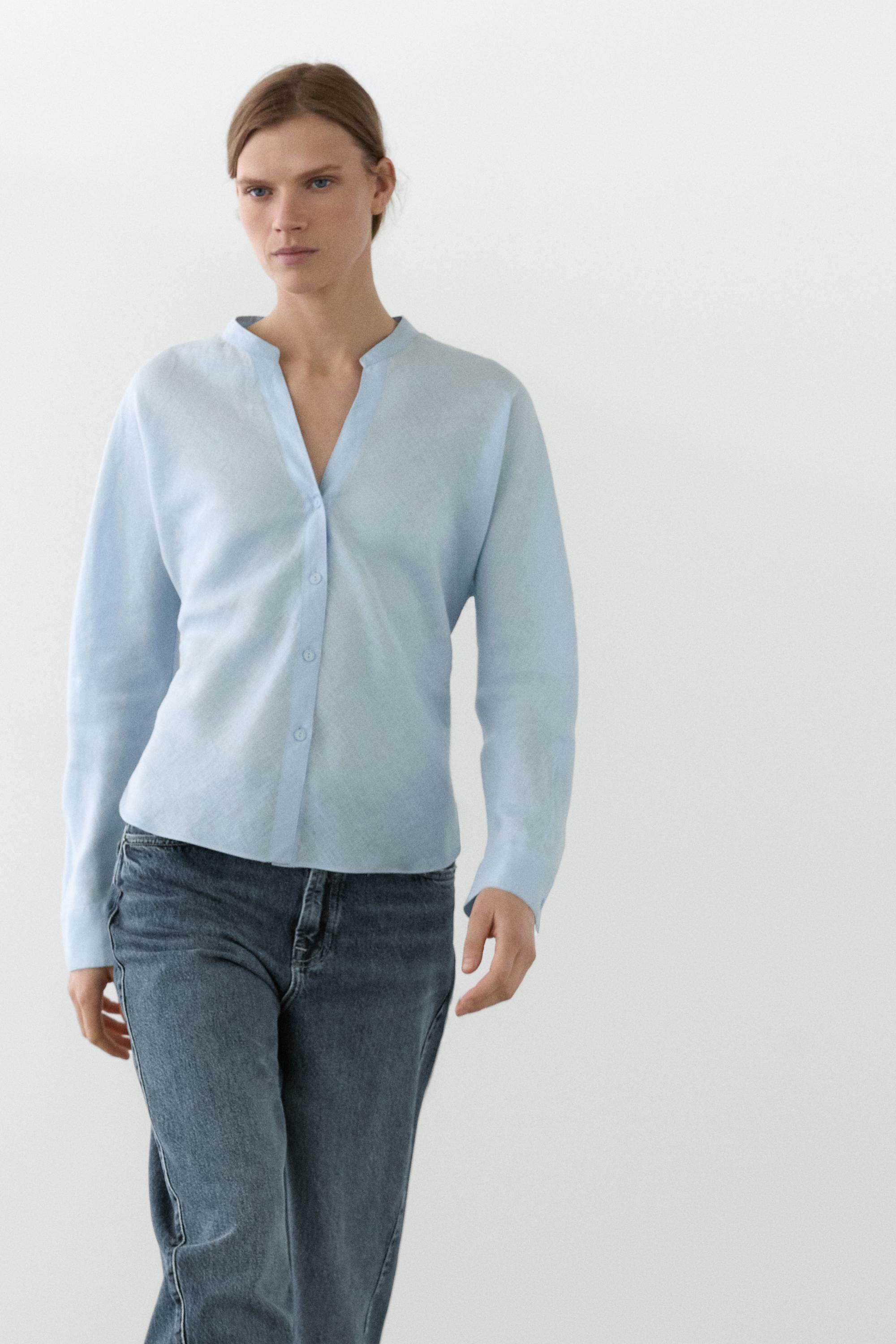 100% linen stand collar shirt