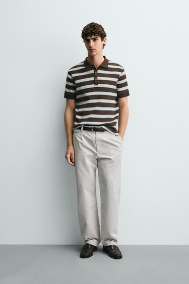 VERTICAL TEXTURED POLO SHIRT - Chocolate by Zara - Image 0