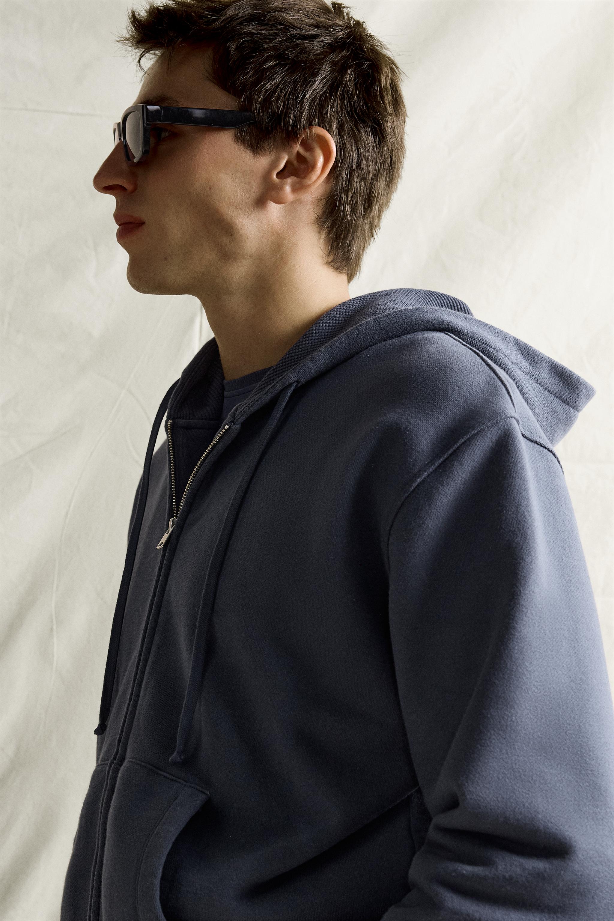 WASHED ZIP-UP HOODIE - Light indigo | ZARA United States